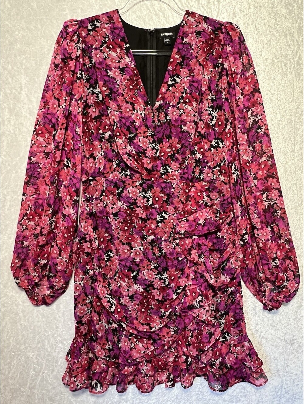 Express Long Sleeve Pink Floral Dress Medium, Faux Wrap